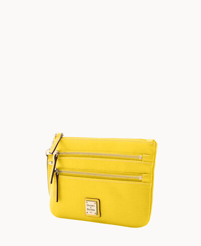 Saffiano Triple Zip Wristlet