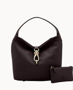 Pebble Grain Logo Lock Shoulder Bag with Pouch