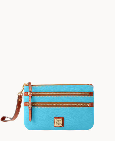 Pebble Grain Triple Zip Wristlet