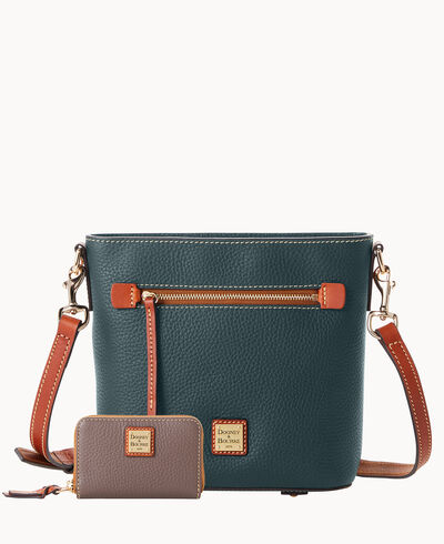 Pebble Grain Small Zip Crossbody & Credit Card Case