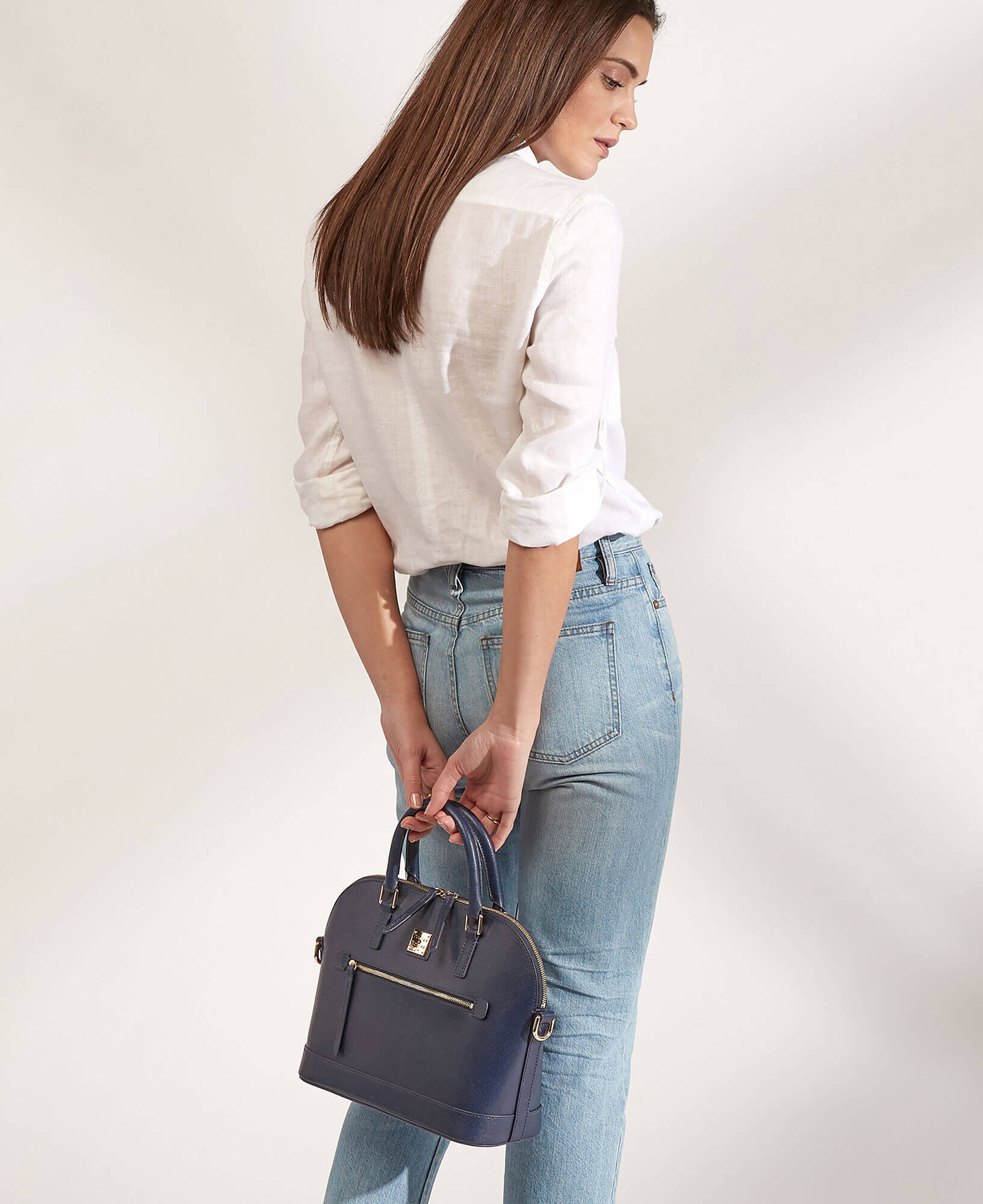 Saffiano Domed Zip Satchel, Full day ahead? Carry it all.
