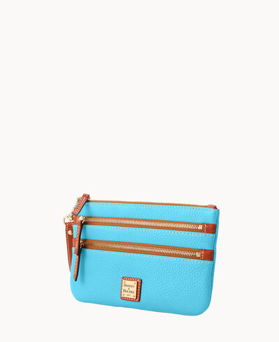 Pebble Grain Triple Zip Wristlet