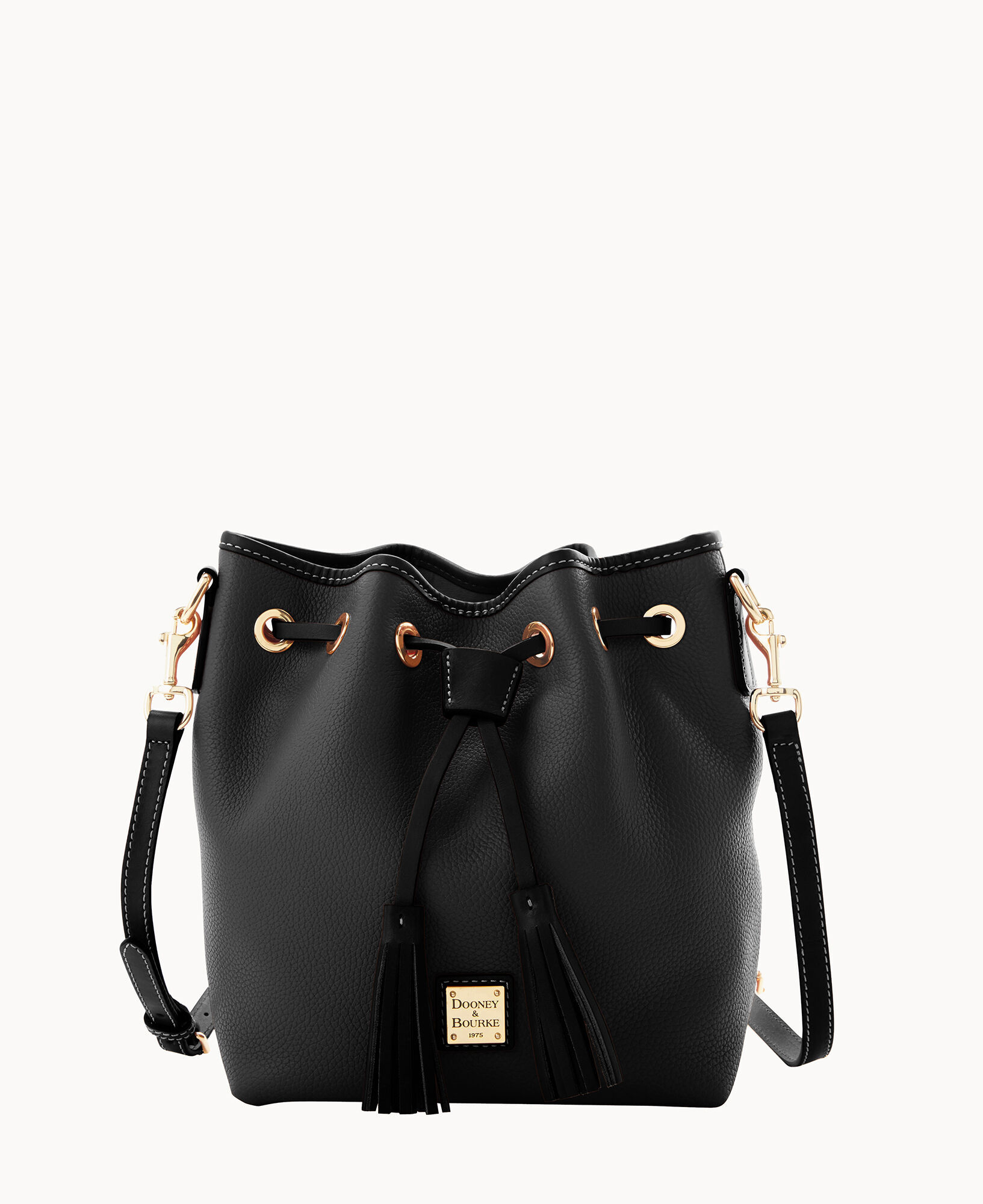 Dooney Bourke Leather Drawstring Shoulder Bag - Black/Black