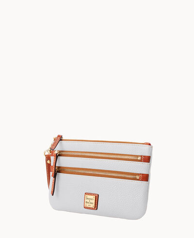 Pebble Grain Triple Zip Wristlet