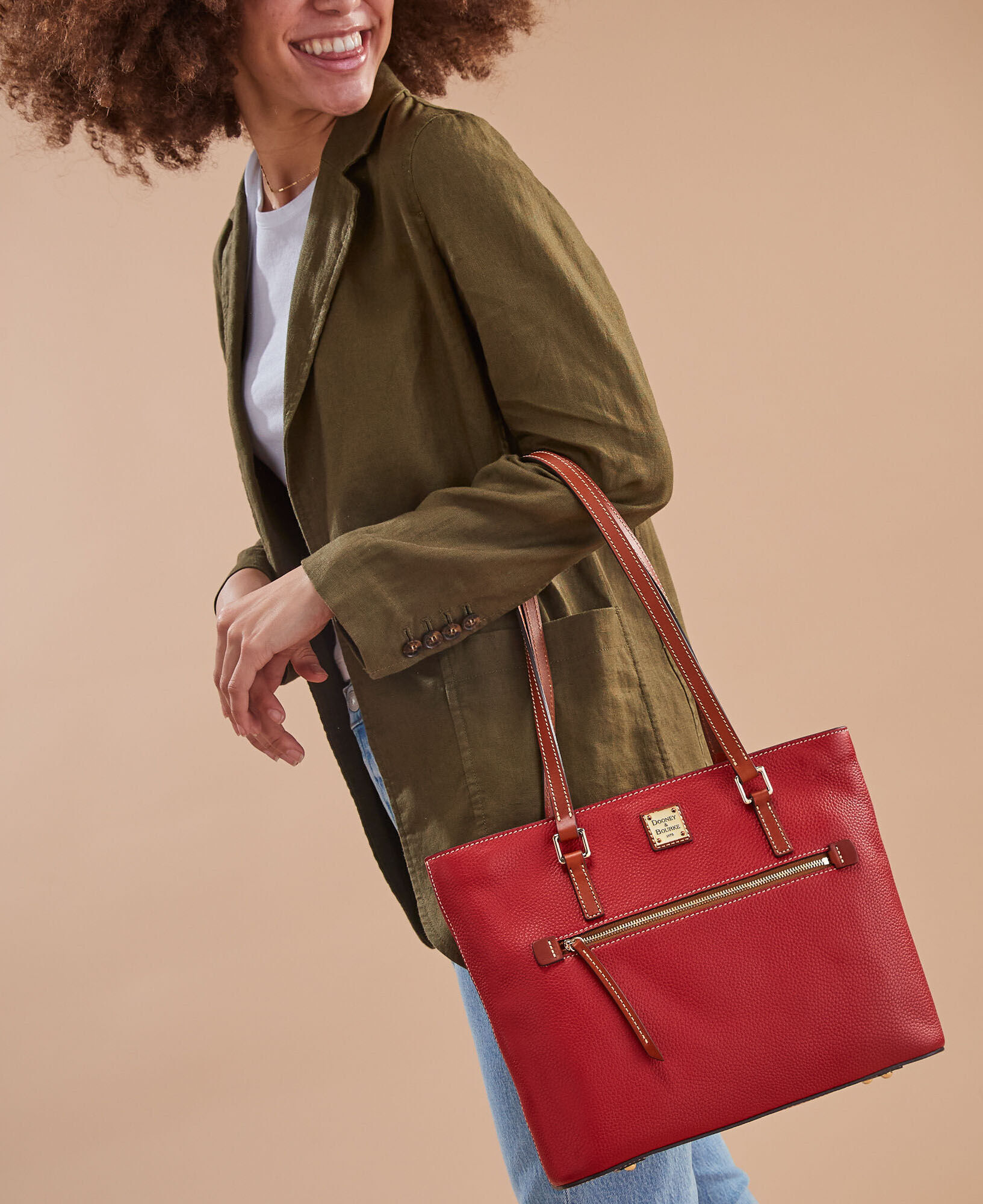 Dooney & Bourke Handbag, Pebble Grain Small Zip Crossbody - Bark: Handbags
