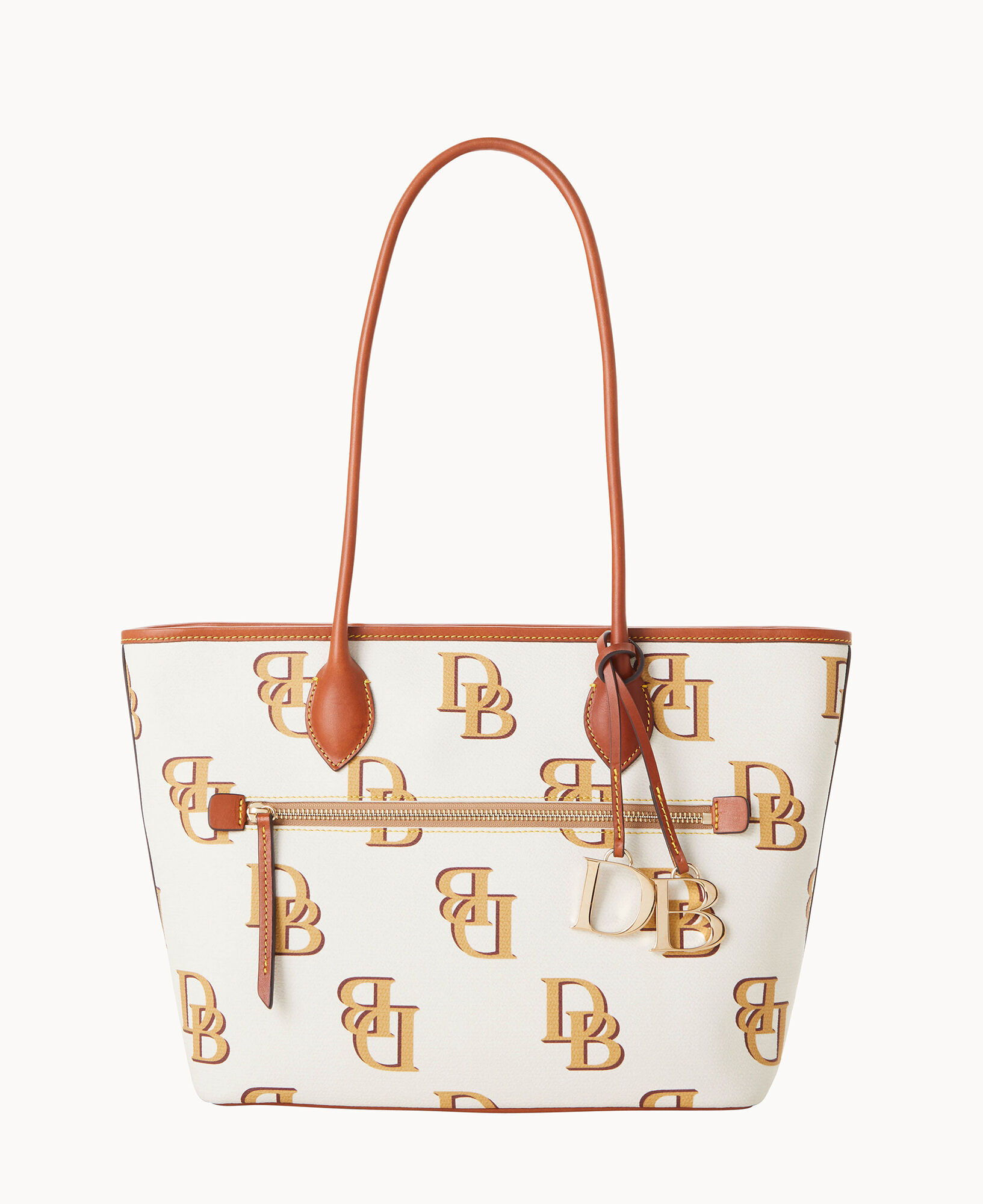 T Monogram Coated Canvas Small Tote Bag In White