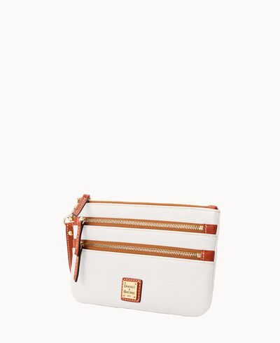 Pebble Grain Triple Zip Wristlet