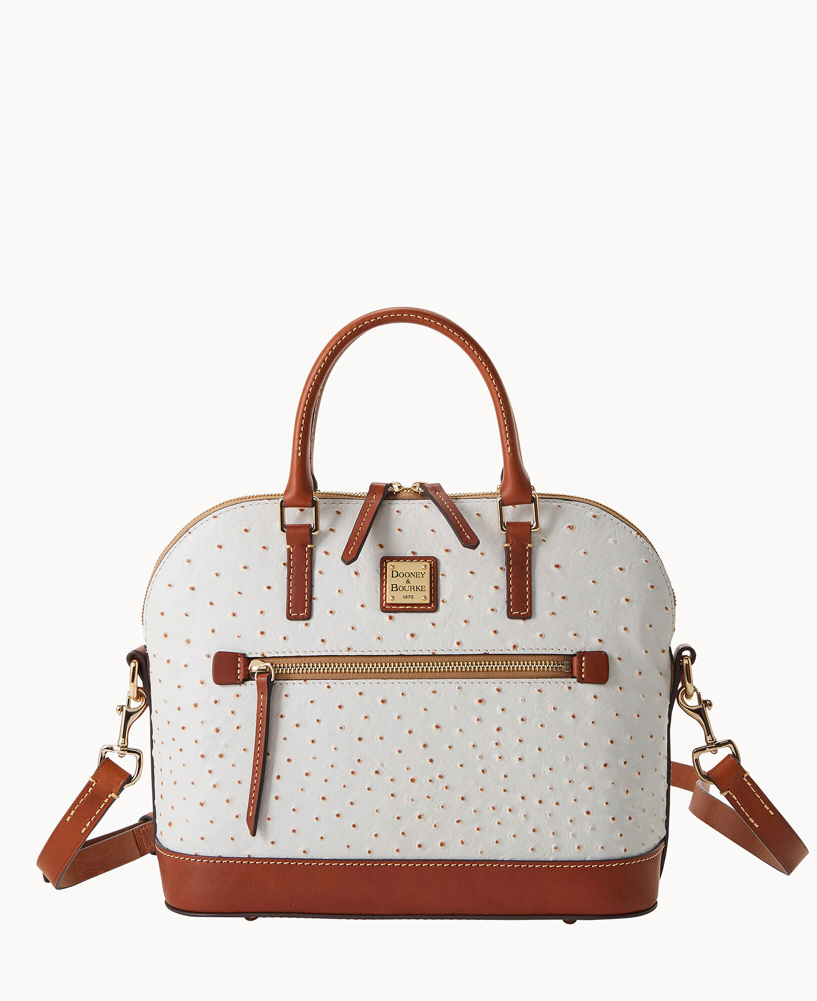 Dooney & Bourke Ostrich Embossed Leather Domed Zip Satchel Bag