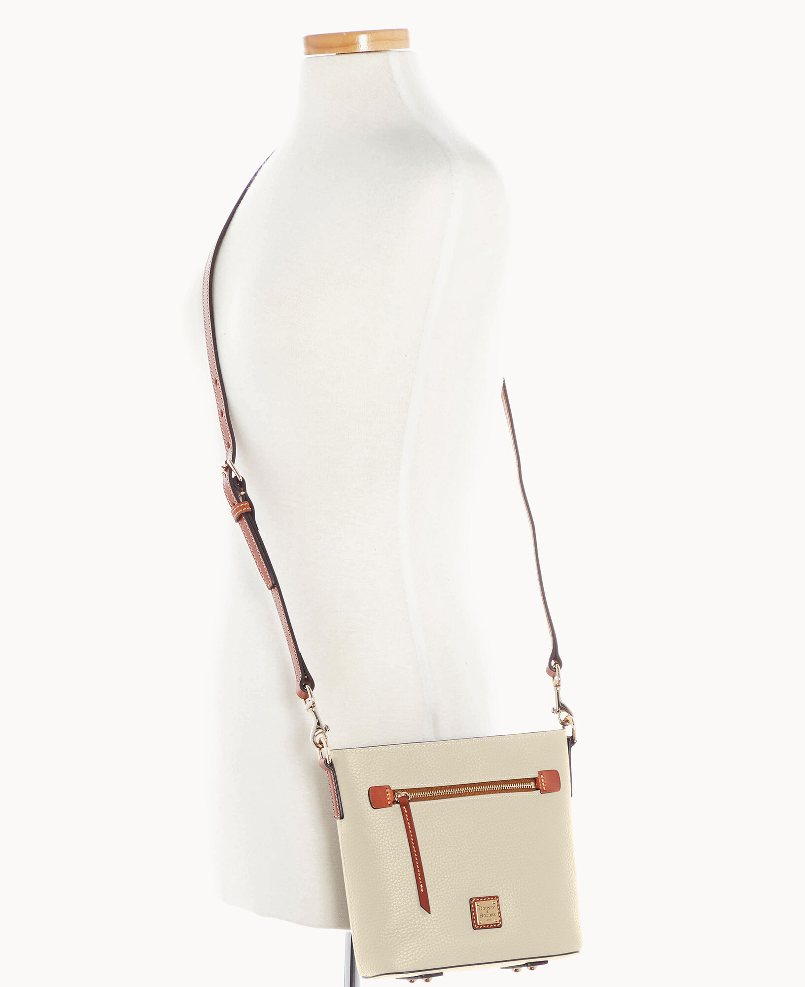 Dooney & Bourke Handbag, Pebble Grain Small Zip Crossbody - Bark: Handbags