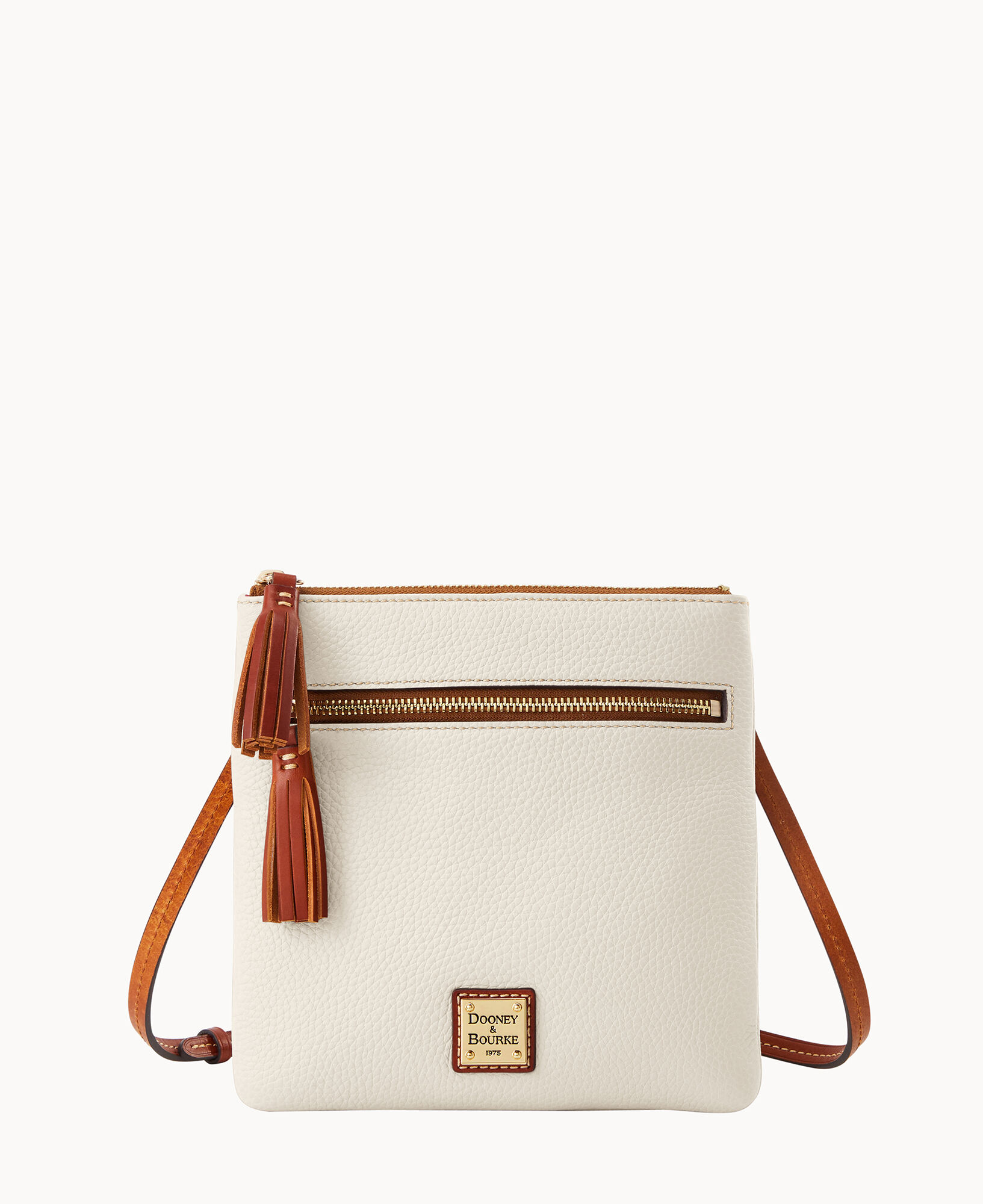 Dooney & Bourke Pebble Grain Tassel cross body satchel Bag in off white store or ivory